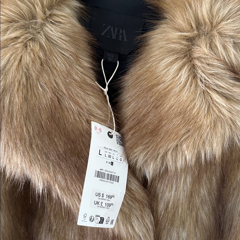 ZW COLLECTION FAUX FUR CROPPED JACKET LARGE BROWN BEIGE COAT 3945/243 TAN - Picture 7 of 9